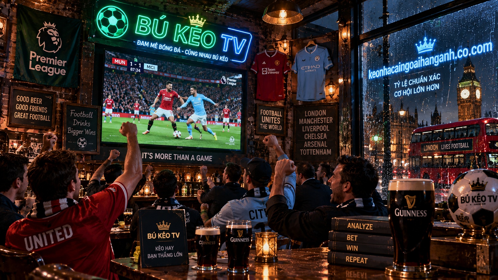 Kèo Hai Đội Ghi Bàn Ngoại Hạng Anh 2026 | Bú Kèo TV Không gian quán pub cổ điển theo dõi kèo hai đội ghi bàn Ngoại Hạng Anh
